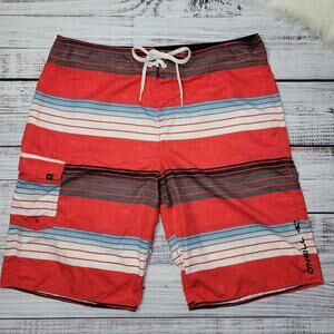 O'Neill Men's Striped Board Shorts Red White Black Blue | 36